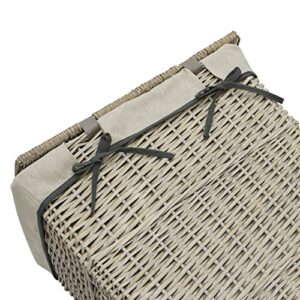 JVL Arianna Rectangular Tapered Willow Linen Laundry Basket, Grey Wash