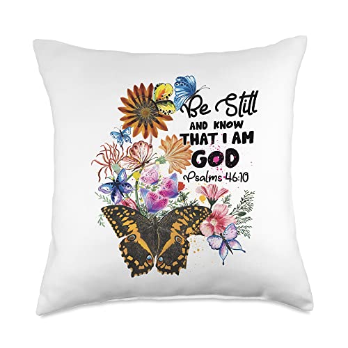 Christian Bible Verse Be Still Know That I Am God Christian Bible Verse Butterfly Be Still Know That I Am God Throw Pillow, 18x18, Multicolor