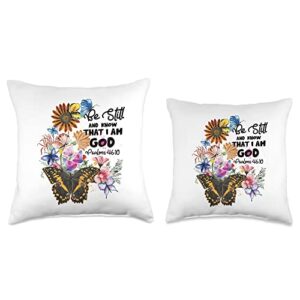 Christian Bible Verse Be Still Know That I Am God Christian Bible Verse Butterfly Be Still Know That I Am God Throw Pillow, 18x18, Multicolor