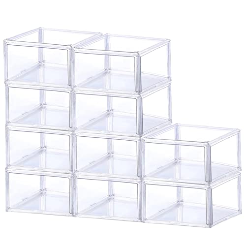 GQHNLUP Shoe Display Case 10 Pack,Shoe Boxes Clear Plastic Stackable Strong and Sturdy Acrylic Shoe Display Magnetic Door (14.2 X 11.0 X 8.7in)