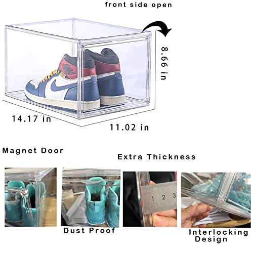 GQHNLUP Shoe Display Case 10 Pack,Shoe Boxes Clear Plastic Stackable Strong and Sturdy Acrylic Shoe Display Magnetic Door (14.2 X 11.0 X 8.7in)