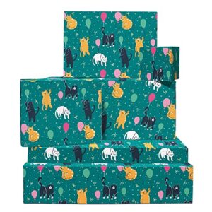 central 23 cat wrapping paper - 6 sheets of birthday gift wrap with tags - animal wrapping paper for men women kids girls boys - for fur parent, mom or dad - comes with stickers - recyclable