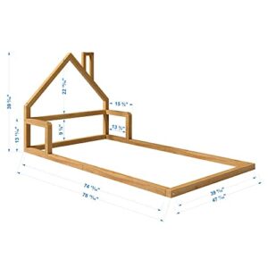 P'Kolino Casita House Twin Floor Bed - Montessori Inspired - Solid FSC Certified Solid Wood Floor Bed - Natural Wood