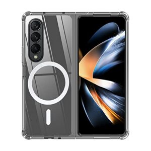 boaoige for samsung galaxy z fold 4 5g magnetic hinged pen rail case, adjustable kickstand case, fall resistance shockproof technology-style full protective case clear