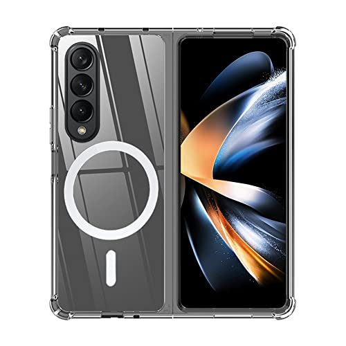 Boaoige for Samsung Galaxy Z Fold 4 5G Magnetic Hinged Pen Rail Case, Adjustable Kickstand Case, Fall Resistance Shockproof Technology-Style Full Protective Case Clear