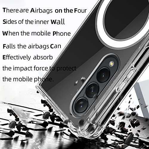 Boaoige for Samsung Galaxy Z Fold 4 5G Magnetic Hinged Pen Rail Case, Adjustable Kickstand Case, Fall Resistance Shockproof Technology-Style Full Protective Case Clear