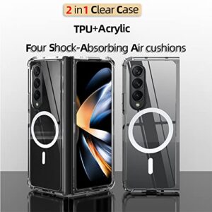 Boaoige for Samsung Galaxy Z Fold 4 5G Magnetic Hinged Pen Rail Case, Adjustable Kickstand Case, Fall Resistance Shockproof Technology-Style Full Protective Case Clear