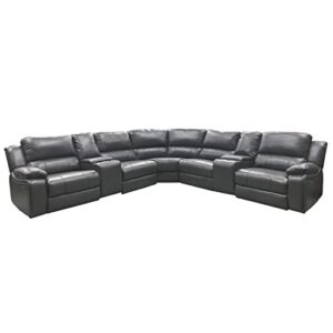 ac pacific brady 7 piece sectional power reclining sofa | faux leather couch with storage consoles, cup holders & usb ports, grey