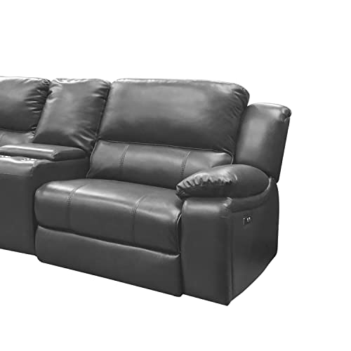 AC Pacific Brady 7 Piece Sectional Power Reclining Sofa | Faux Leather Couch with Storage Consoles, Cup Holders & USB Ports, Grey