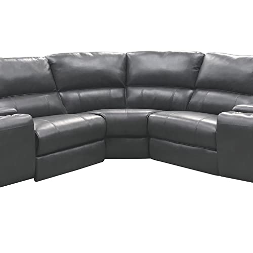 AC Pacific Brady 7 Piece Sectional Power Reclining Sofa | Faux Leather Couch with Storage Consoles, Cup Holders & USB Ports, Grey