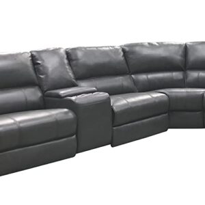 AC Pacific Brady 7 Piece Sectional Power Reclining Sofa | Faux Leather Couch with Storage Consoles, Cup Holders & USB Ports, Grey