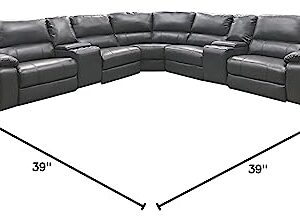 AC Pacific Brady 7 Piece Sectional Power Reclining Sofa | Faux Leather Couch with Storage Consoles, Cup Holders & USB Ports, Grey