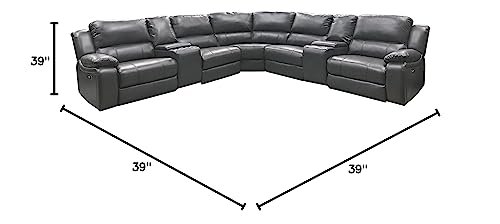 AC Pacific Brady 7 Piece Sectional Power Reclining Sofa | Faux Leather Couch with Storage Consoles, Cup Holders & USB Ports, Grey