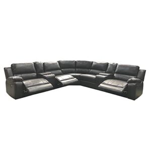 AC Pacific Brady 7 Piece Sectional Power Reclining Sofa | Faux Leather Couch with Storage Consoles, Cup Holders & USB Ports, Grey