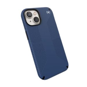 speck iphone 14 & iphone 13 case - drop protection, scratch resistant, dual layer slim phone case for 6.1 inch iphones 14 - built for magsafe - presidio2 grip - coastal blue/black/white