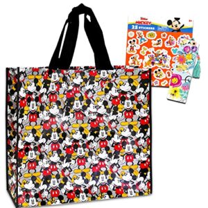 mickey mouse tote bag set - bundle with extra large mickey tote for women and kids plus mickey stickers and bookmark | mickey grocery bag