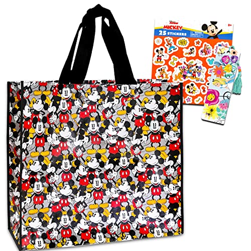 Mickey Mouse Tote Bag Set - Bundle with Extra Large Mickey Tote for Women and Kids Plus Mickey Stickers and Bookmark | Mickey Grocery Bag