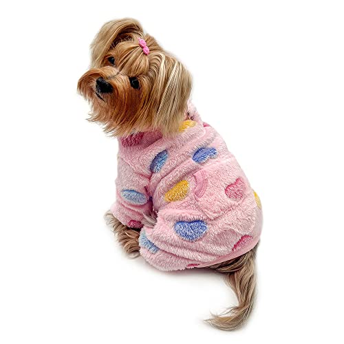 Klippo Dog/Puppy Ultra Soft Plush Colorful Hearts Turtleneck Pajamas - Pink - M