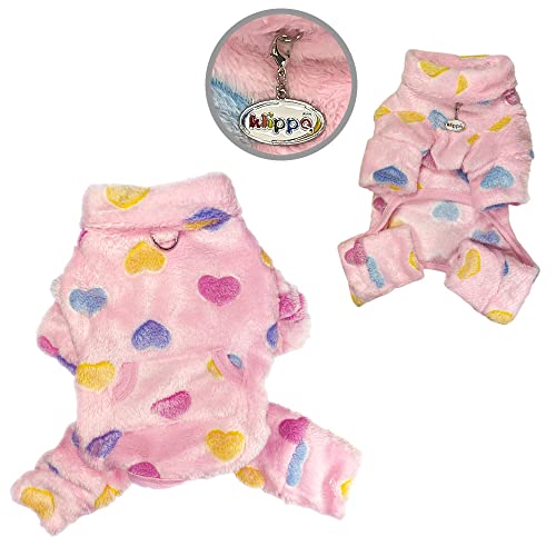 Klippo Dog/Puppy Ultra Soft Plush Colorful Hearts Turtleneck Pajamas - Pink - M