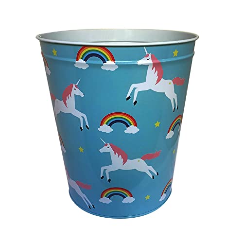 RDC Unicorn Rainbow Trash Can for Girls Bedroom - Waste Basket Bin - Kids Bath Bathroom (Blue)