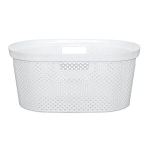 Clorox Laundry Basket Plastic - Portable Clothes Hamper with Handles - Short Storage Bin for Bedroom and Baby Nursery, 1 Bushel, White