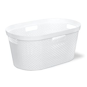 clorox laundry basket plastic - portable clothes hamper with handles - short storage bin for bedroom and baby nursery, 1 bushel, white
