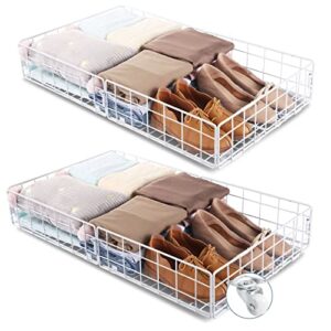 queen size under bed storage cart with wheels, 30.5*17.7*6.5in large capacity under-bed shoe storage organizer, rolling under bed drawers for clothes, shoes, bedding, blankets, white(2 pack)