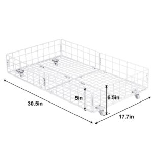 Queen Size Under Bed Storage Cart with Wheels, 30.5*17.7*6.5in Large Capacity Under-bed Shoe Storage Organizer, Rolling Under Bed Drawers for Clothes, Shoes, Bedding, Blankets, White(2 Pack)