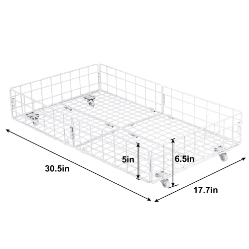 Queen Size Under Bed Storage Cart with Wheels, 30.5*17.7*6.5in Large Capacity Under-bed Shoe Storage Organizer, Rolling Under Bed Drawers for Clothes, Shoes, Bedding, Blankets, White(2 Pack)