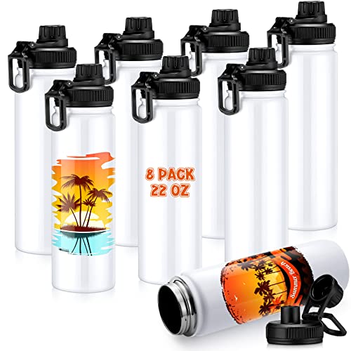 8 Pack Sublimation Sports Water Bottle Stainless Steel Vacuum Flask Sublimation Water Bottle Blanks Large Mouth Insulated Bottles Heat Transfer Insulated Flask with Spout Lid for Kids DIY Gift (22 oz)