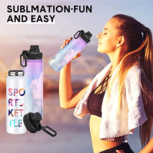 8 Pack Sublimation Sports Water Bottle Stainless Steel Vacuum Flask Sublimation Water Bottle Blanks Large Mouth Insulated Bottles Heat Transfer Insulated Flask with Spout Lid for Kids DIY Gift (22 oz)