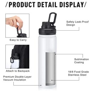 8 Pack Sublimation Sports Water Bottle Stainless Steel Vacuum Flask Sublimation Water Bottle Blanks Large Mouth Insulated Bottles Heat Transfer Insulated Flask with Spout Lid for Kids DIY Gift (22 oz)