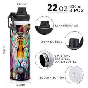 8 Pack Sublimation Sports Water Bottle Stainless Steel Vacuum Flask Sublimation Water Bottle Blanks Large Mouth Insulated Bottles Heat Transfer Insulated Flask with Spout Lid for Kids DIY Gift (22 oz)