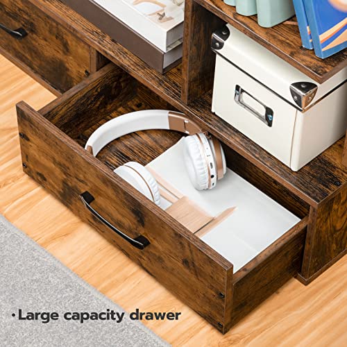 HOOBRO Bookshelf, Bookcase with Charging Station and 2 Drawers Storage, Rustic Tree Shaped Wooden Bookshelves with 12 Storage Shelves, for Bedroom, Home Office, Living Room BF140USJ01