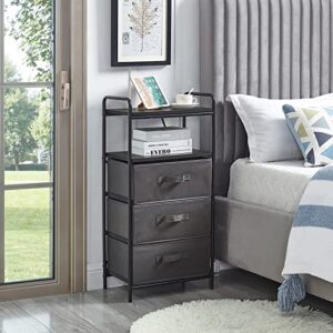 old captain 3 drawer fabric dresser with charging socket tall nightstand for bedroom,black+dark grey