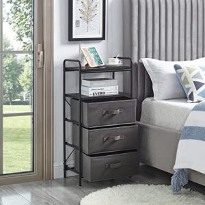 OLD CAPTAIN 3 Drawer Fabric Dresser with Charging Socket Tall Nightstand for Bedroom,Black+Dark Grey