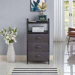 OLD CAPTAIN 3 Drawer Fabric Dresser with Charging Socket Tall Nightstand for Bedroom,Black+Dark Grey