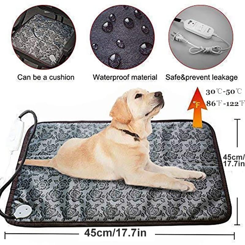 NUOPAIPLUS Winter Heating Pad, Adjustable Heating Pad for Dog Cat Puppy Power-Off Protection Pet Electric Warm Mat Bed Waterproof Bite-Resistant Wire (Size : 45x45cm)