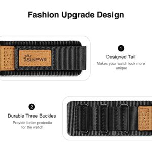 SUNFWR Compatible with Apple Watch Band 42mm 44mm 45mm 49mm 38mm 40mm 41mm, Rugged Replacement Velcro Strap With Three Buckle Loop Design Tough Nylon Band For iWatch Ultra Series 9/8/7/6/5/4/3/2/1/SE