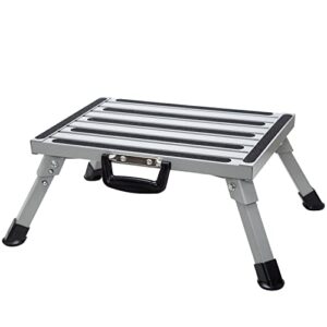 homeon wheels safety rv steps,aluminum folding platform step with non-slip rubber feet and handle, more stable supports up to 1000 lbs