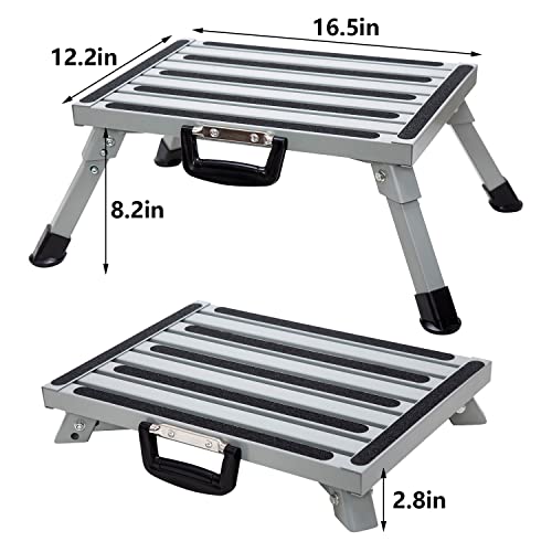 Homeon Wheels Safety RV Steps,Aluminum Folding Platform Step with Non-Slip Rubber Feet and Handle, More Stable Supports Up to 1000 lbs