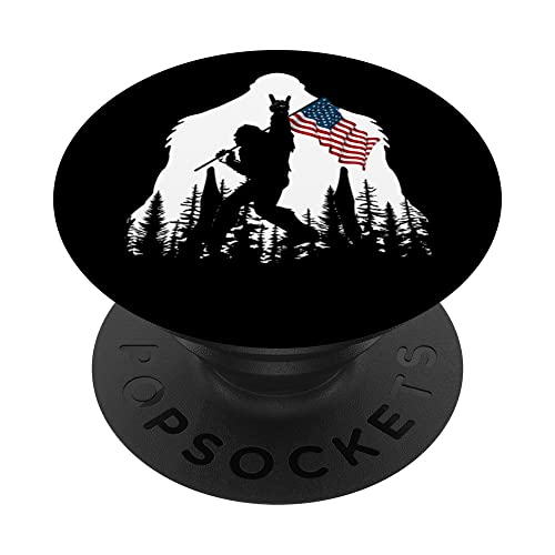 Bigfoot Rock On Hold American Flag Sasquatch Believers PopSockets Swappable PopGrip