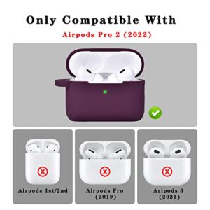 MOFREE for Airpods Pro 2 Case 2022, Soft 5 in 1 Silicone Protective Cover for Airpods Pro 2nd Generation Case Women with Bling Elephant Keychain, Wireless Charging [Front LED Visible]-Purple