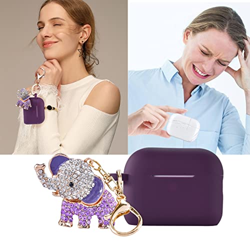 MOFREE for Airpods Pro 2 Case 2022, Soft 5 in 1 Silicone Protective Cover for Airpods Pro 2nd Generation Case Women with Bling Elephant Keychain, Wireless Charging [Front LED Visible]-Purple