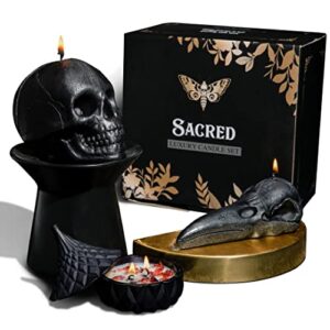 sacred luxury skull candle set - witchy gifts for women | gothic decor home | skull gifts for women | black skull candle | spooky candles | witchy