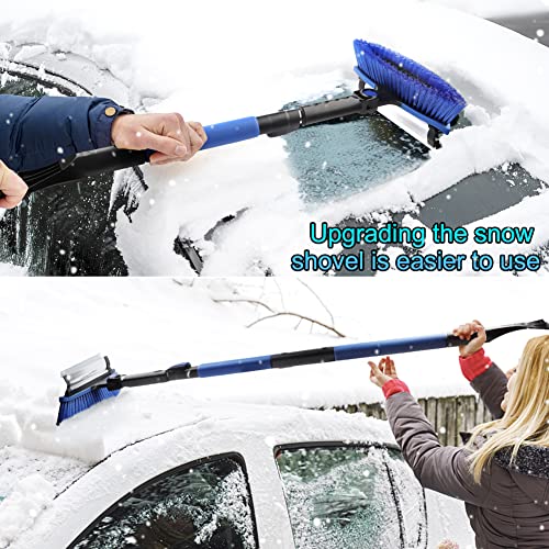 57 Inch Extendable Snow Brush and Ice Scraper, 270° Pivoting Snow Brush for Car Windshield, 3 in 1 Sturdy Snow Brush with Squeegee and Foam Grip, for RV SUV Truck, Gloves and Storage Bag Included