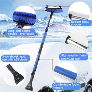 57 Inch Extendable Snow Brush and Ice Scraper, 270° Pivoting Snow Brush for Car Windshield, 3 in 1 Sturdy Snow Brush with Squeegee and Foam Grip, for RV SUV Truck, Gloves and Storage Bag Included