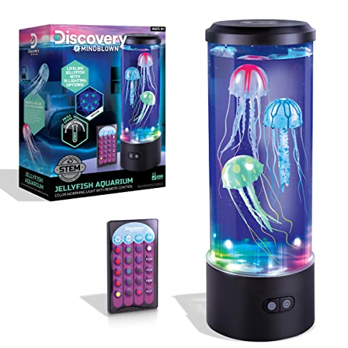 Discovery #Mindblown Jellyfish Aquarium Color-Morphing Lamp with 15 Light Options and Remote Control, Educational Biology Themed Bedroom Light for Kids & Adults Ages 8 and Up