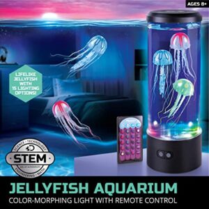 Discovery #Mindblown Jellyfish Aquarium Color-Morphing Lamp with 15 Light Options and Remote Control, Educational Biology Themed Bedroom Light for Kids & Adults Ages 8 and Up