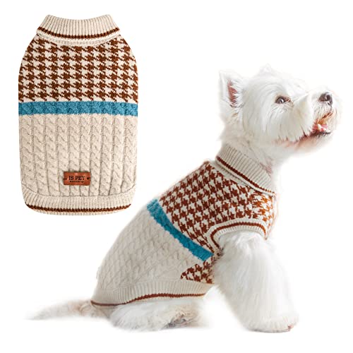 ISPET Knitted Dog Sweater - Thickening Small Doggy Sweatshirt Doggy Winter Clothes - Cable Knit Pet Vest Warm Outfit for Dog Puppy Cold Weather Blue